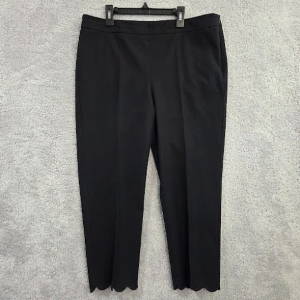Talbots Chatham Crop Scallop‎ Hem Pants Women's Size 12 Black Side Zip Classic